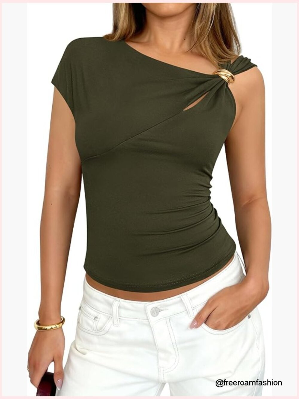One Shoulder Buckle Cut Out Y2K Crop T-Shirt